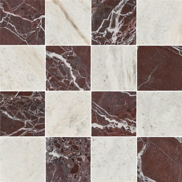 Rosso Levanto & Bianco Oro 4" Checkerboard Soft Tumbled