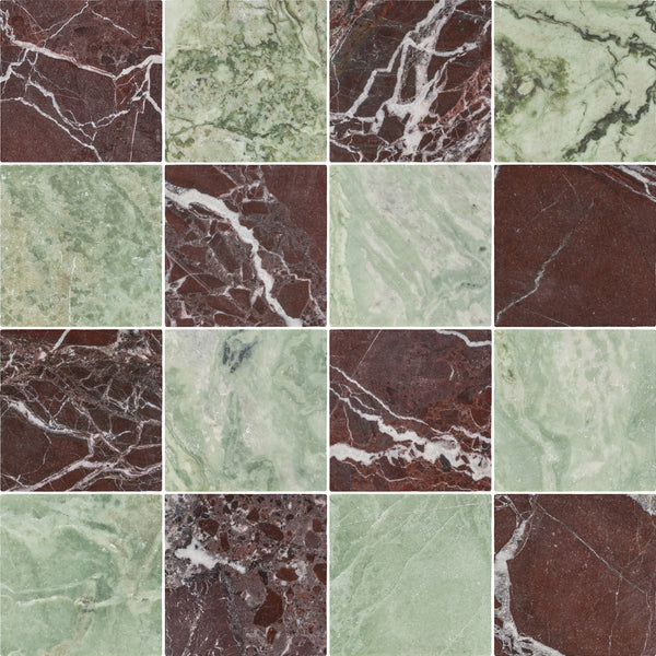 Rosso Levanto & Emerald Green 4" Checkerboard Soft Tumbled