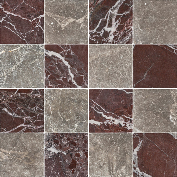 Rosso Levanto & Espresso 4" Checkerboard Soft Tumbled