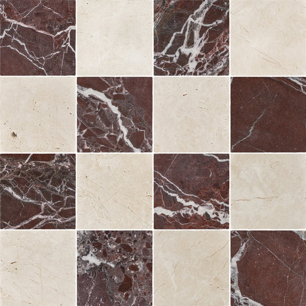 Rosso Levanto & Alba Nova 4" Checkerboard Soft Tumbled