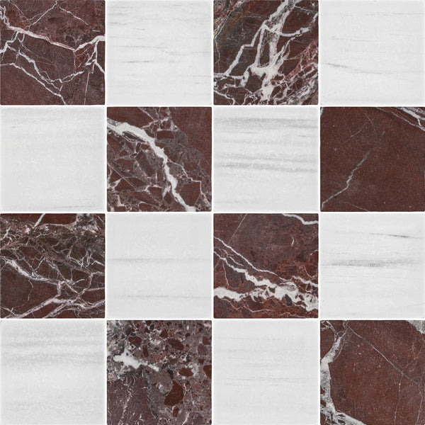 Rosso Levanto & Dolomite 4" Checkerboard Soft Tumbled