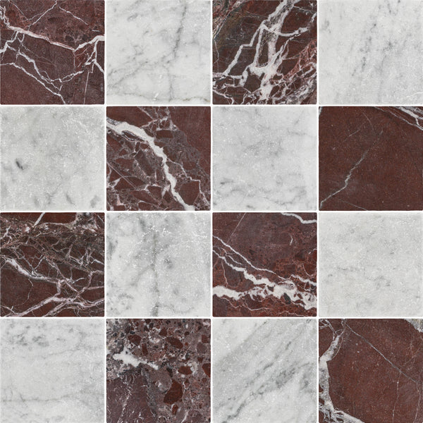 Rosso Levanto & Bianco Carrara 4" Checkerboard Soft Tumbled