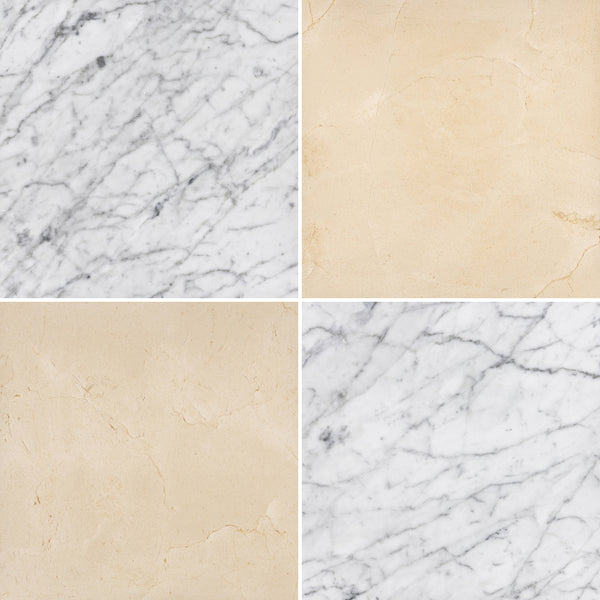 Bianco Carrara & Crema Marfil 18" Checkerboard Honed