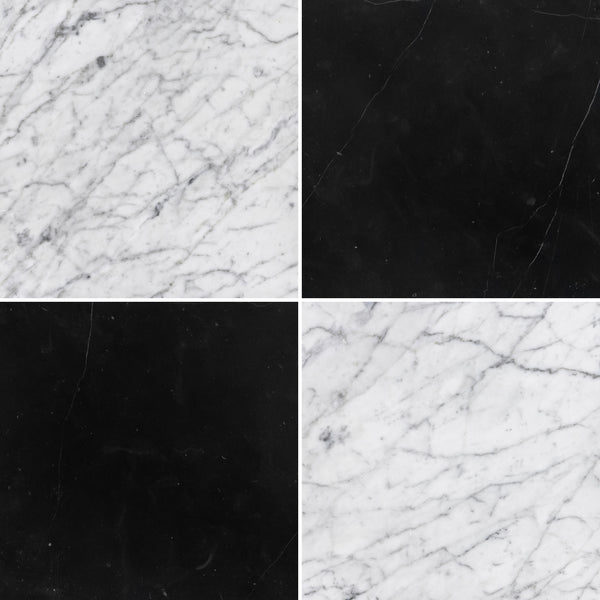 Bianco Carrara & Black Marble 18" Checkerboard Honed