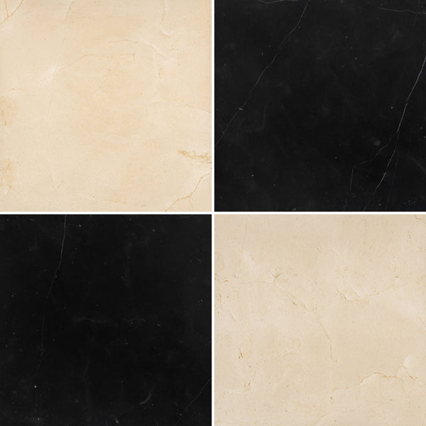 Crema Marfil & Black Marble 18" Checkerboard Honed
