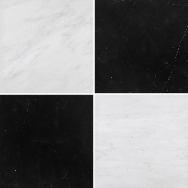 Pearl White & Black Marble 18" Checkerboard Honed