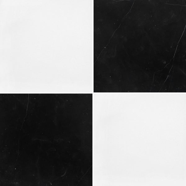 White Thassos & Black Marble 18" Checkerboard Honed