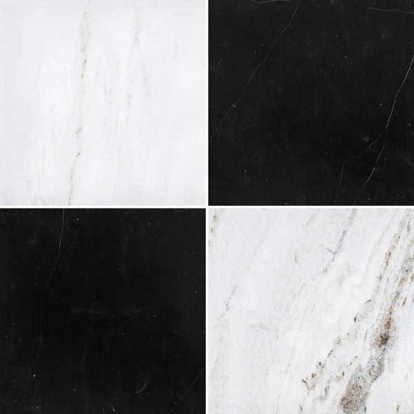 Bianco Oro & Black Marble 18" Checkerboard Honed