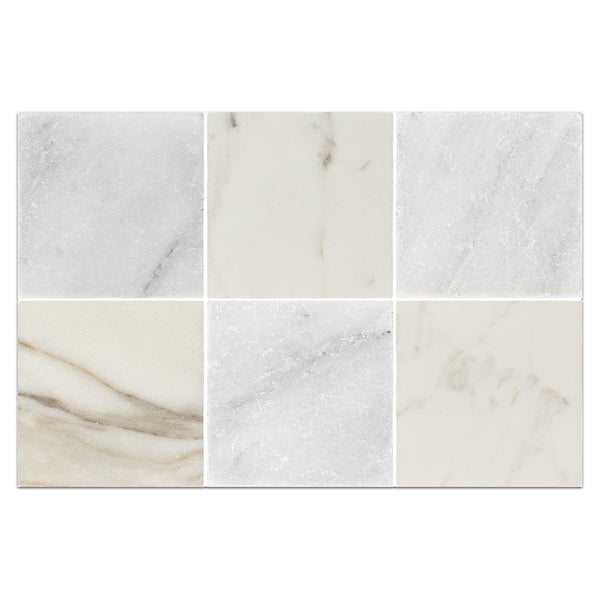 Pearl White 4" x 4" Tumbled & Calacatta Gold 4" x 4" Tumbled Checkerboard Board