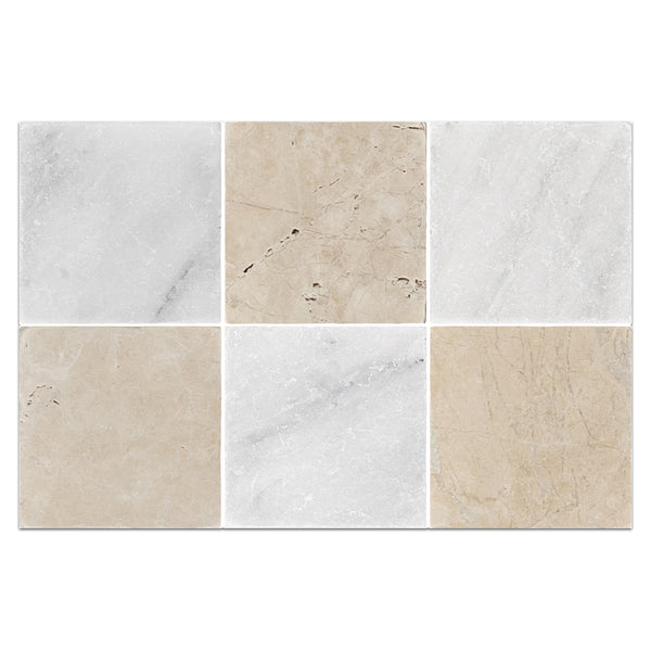 Pearl White 4" x 4" Tumbled & Vanilla Royale 4" x 4" Tumbled Checkerboard Board