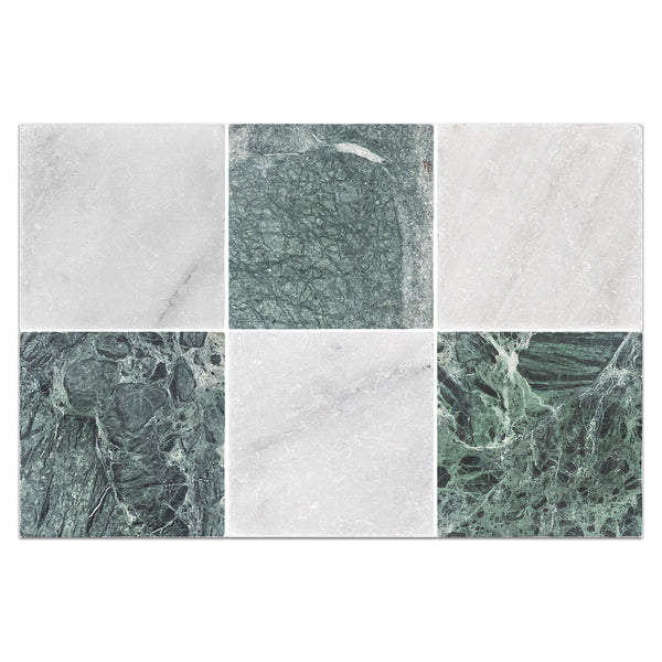 Pearl White 4" x 4" Tumbled & Notte Verde 4" x 4" Tumbled Checkerboard Board