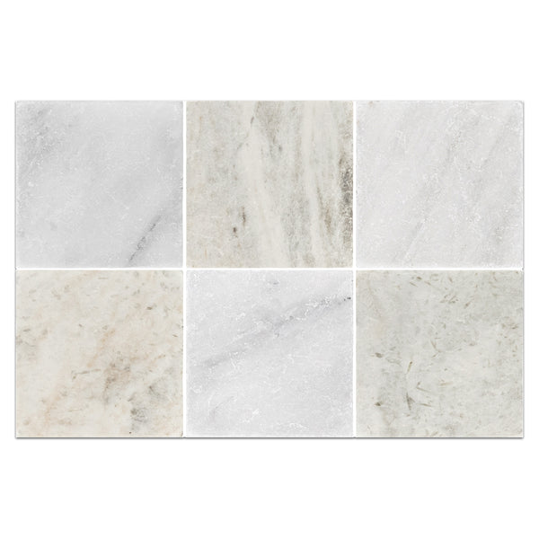 Pearl White 4" x 4" Tumbled & Bianco Oro 4" x 4" Tumbled Checkerboard Board