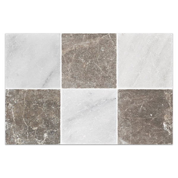 Pearl White 4" x 4" Tumbled & Espresso 4" x 4" Tumbled Checkerboard Board