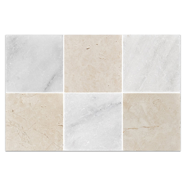 Pearl White 4" x 4" Tumbled & Alba Nova 4" x 4" Tumbled Checkerboard Board