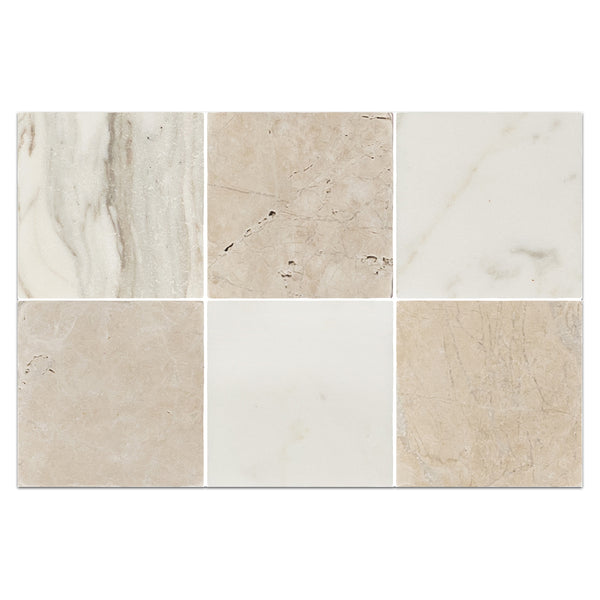 Calacatta Gold 4" x 4" Tumbled & Vanilla Royale 4" x 4" Tumbled Checkerboard Board