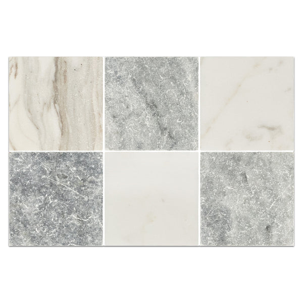 Calacatta Gold 4" x 4" Tumbled & Bardiglio Nuvolato 4" x 4" Tumbled Checkerboard Board