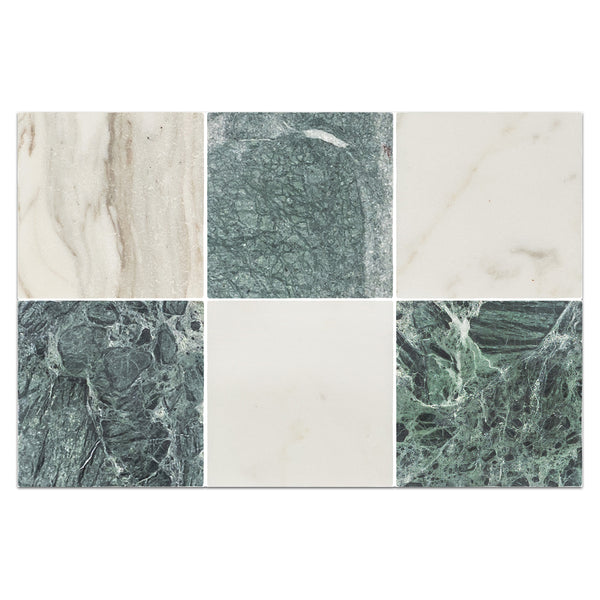 Calacatta Gold 4" x 4" Tumbled & Notte Verde 4" x 4" Tumbled Checkerboard Board