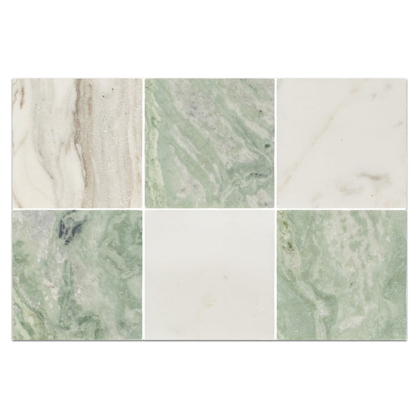 Calacatta Gold 4" x 4" Tumbled & Emerald Green 4" x 4" Tumbled Checkerboard Board