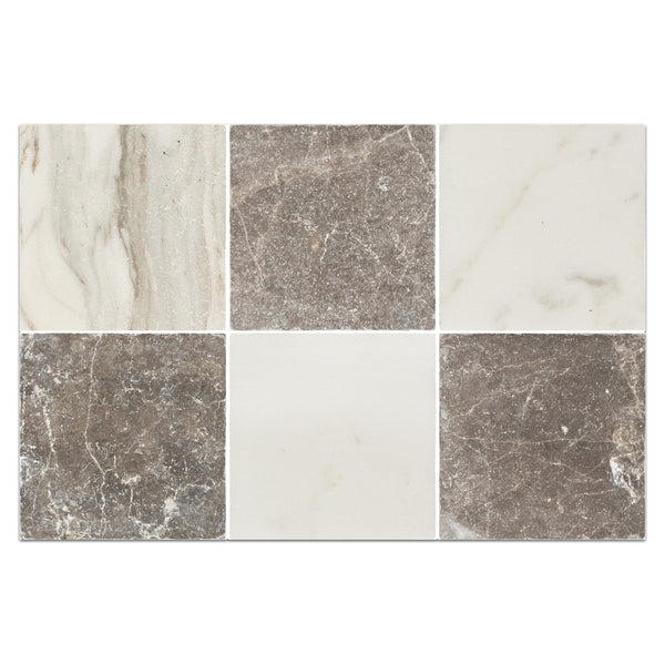 Calacatta Gold 4" x 4" Tumbled & Espresso 4" x 4" Tumbled Checkerboard Board