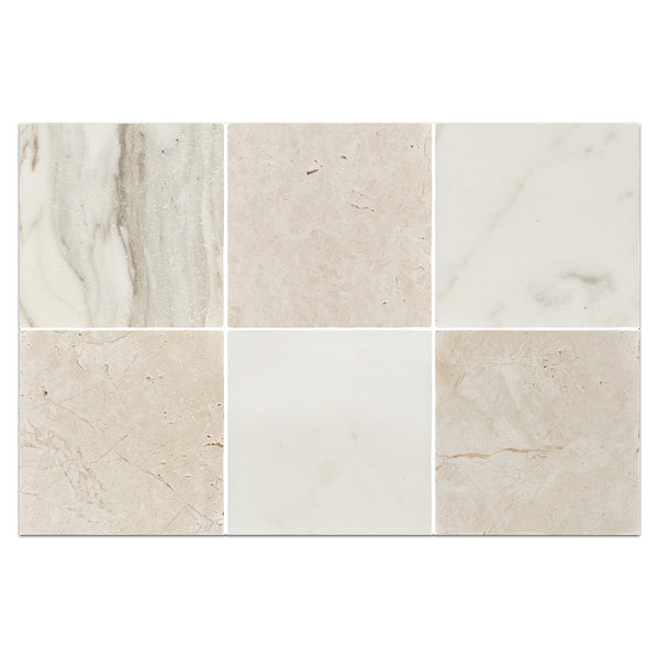 Calacatta Gold 4" x 4" Tumbled & Alba Nova 4" x 4" Tumbled Checkerboard Board