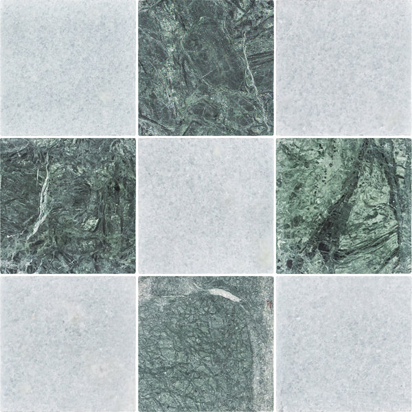 Blue Celeste 4" x 4" Tumbled & Notte Verde 4" x 4" Tumbled Checkerboard Board