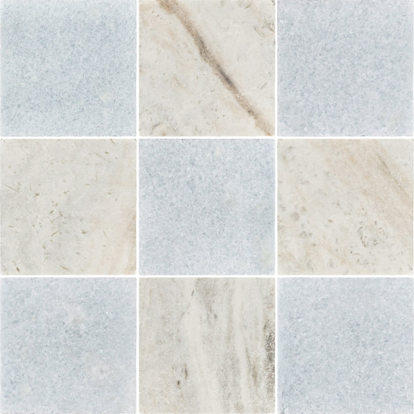 Blue Celeste 4" x 4" Tumbled & Bianco Oro 4" x 4" Tumbled Checkerboard Board