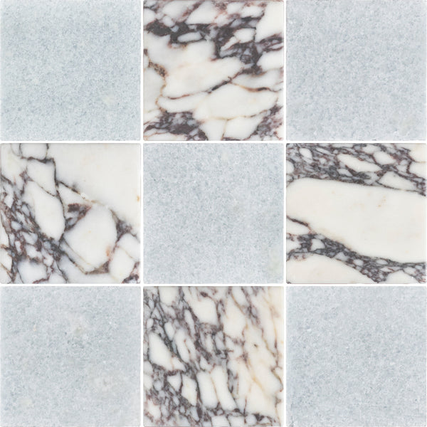 Blue Celeste 4" x 4" Tumbled & Bianco Violetta 4" x 4" Tumbled Checkerboard Board