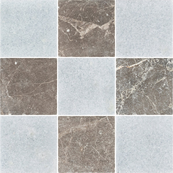 Blue Celeste 4" x 4" Tumbled & Espresso 4" x 4" Tumbled Checkerboard Board
