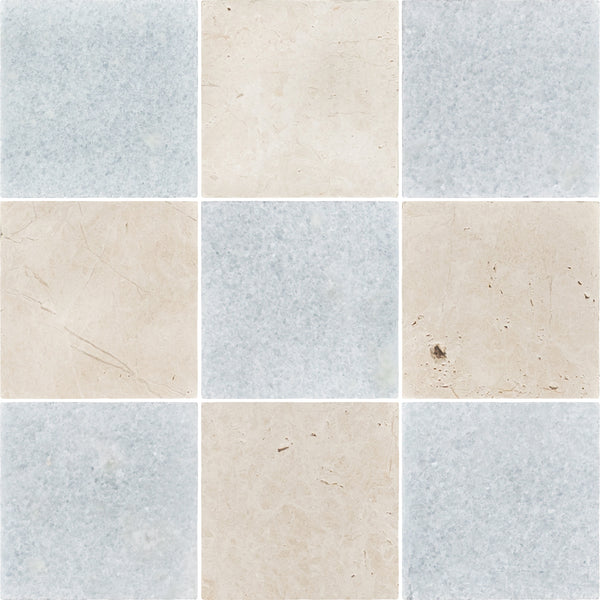 Blue Celeste 4" x 4" Tumbled & Alba Nova 4" x 4" Tumbled Checkerboard Board