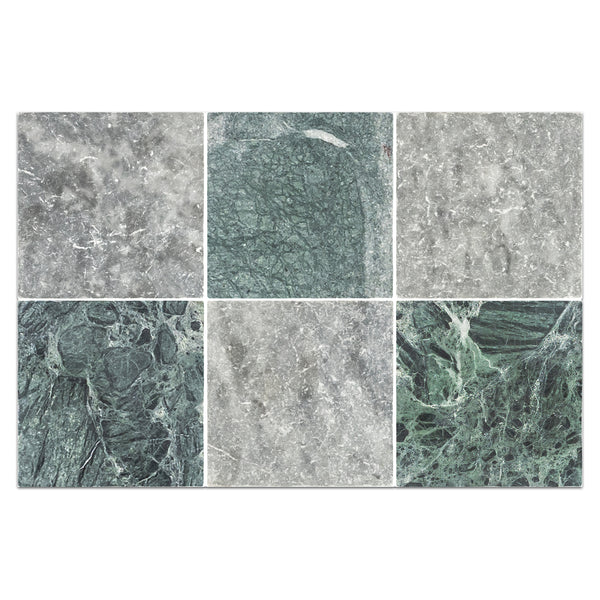 Bardiglio Nuvolato 4" x 4" Tumbled & Notte Verde 4" x 4" Tumbled Checkerboard Board