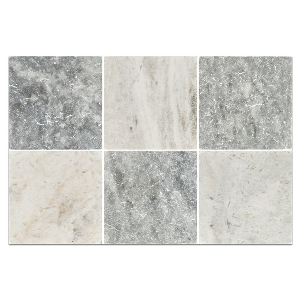 Bardiglio Nuvolato 4" x 4" Tumbled & Bianco Oro 4" x 4" Tumbled Checkerboard Board