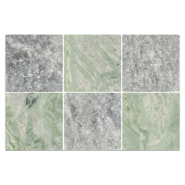 Bardiglio Nuvolato 4" x 4" Tumbled & Emerald Green 4" x 4" Tumbled Checkerboard Board