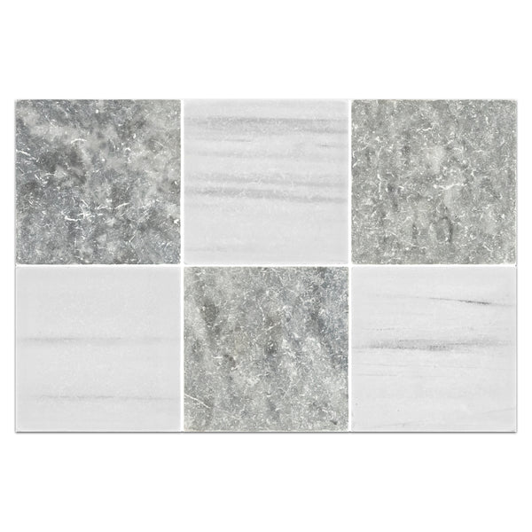 Bardiglio Nuvolato 4" x 4" Tumbled & Dolomite 4" x 4" Tumbled Checkerboard Board
