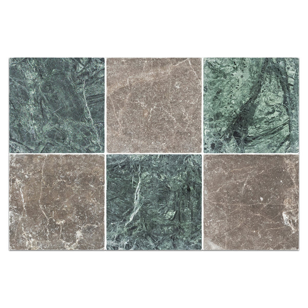 Notte Verde 4" x 4" Tumbled & Espresso 4" x 4" Tumbled Checkerboard Board