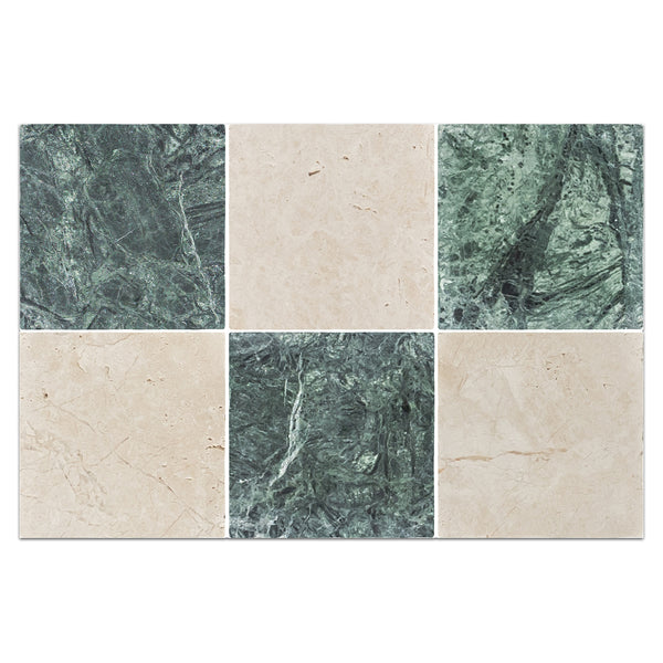 Notte Verde 4" x 4" Tumbled & Alba Nova 4" x 4" Tumbled Checkerboard Board