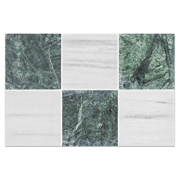 Notte Verde 4" x 4" Tumbled & Dolomite 4" x 4" Tumbled Checkerboard Board