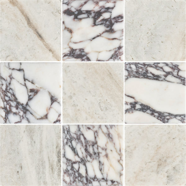 Bianco Oro 4" x 4" Tumbled & Bianco Violetta 4" x 4" Tumbled Checkerboard Board