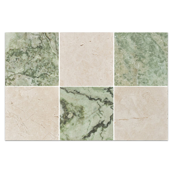 Emerald Green 4" x 4" Tumbled & Alba Nova 4" x 4" Tumbled Checkerboard Board