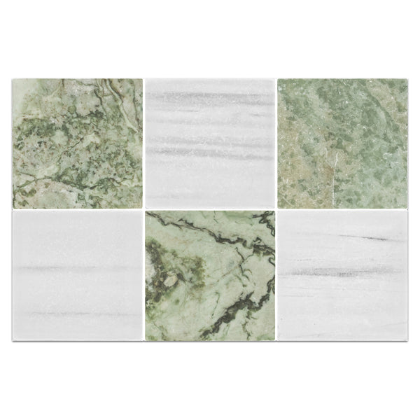 Emerald Green 4" x 4" Tumbled & Dolomite 4" x 4" Tumbled Checkerboard Board