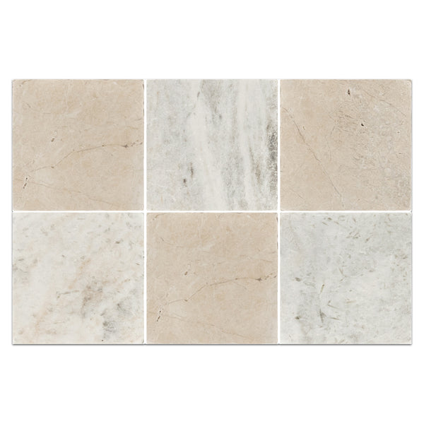 Vanilla Royale 4" x 4" Tumbled & Bianco Oro 4" x 4" Tumbled Checkerboard Board