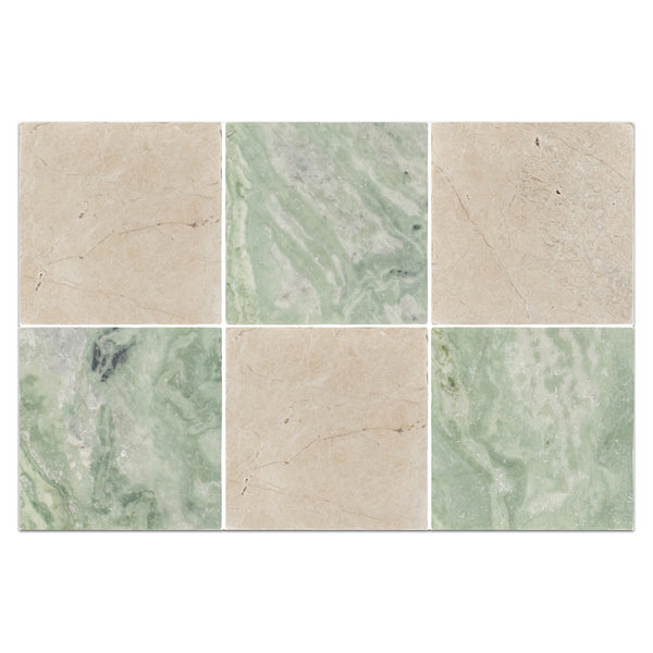 Vanilla Royale 4" x 4" Tumbled & Emerald Green 4" x 4" Tumbled Checkerboard Board