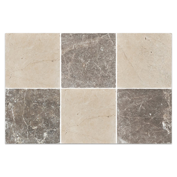 Vanilla Royale 4" x 4" Tumbled & Espresso 4" x 4" Tumbled Checkerboard Board