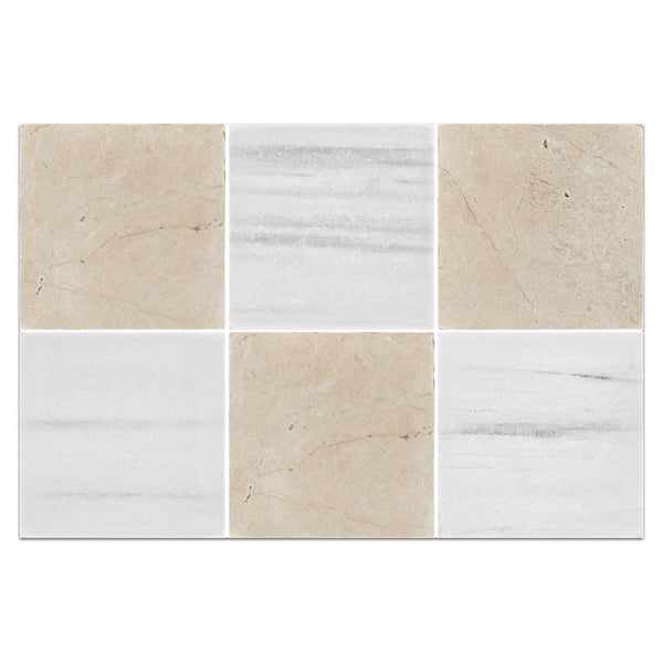 Vanilla Royale 4" x 4" Tumbled & Dolomite 4" x 4" Tumbled Checkerboard Board