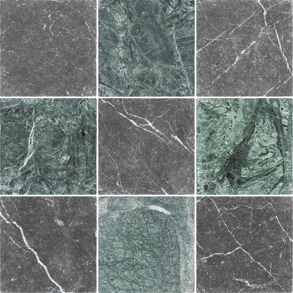 Black Marble 4" x 4" Tumbled & Notte Verde 4" x 4" Tumbled Checkerboard Board