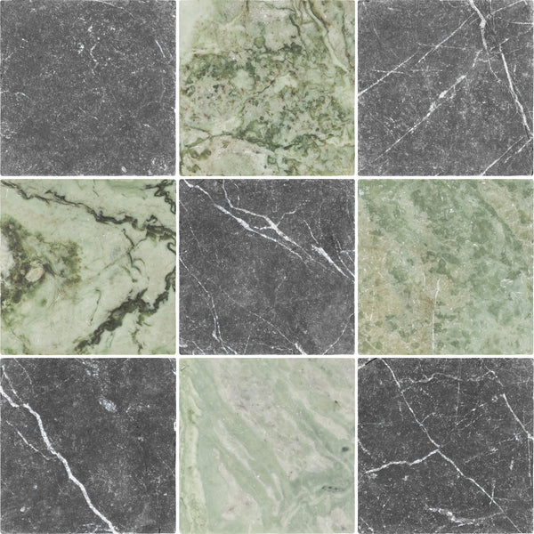 Black Marble 4" x 4" Tumbled & Emerald Green 4" x 4" Tumbled Checkerboard Board