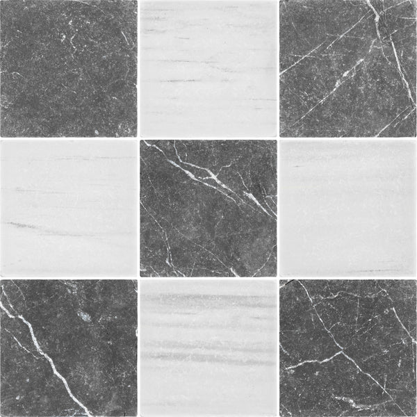 Black Marble 4" x 4" Tumbled & Dolomite 4" x 4" Tumbled Checkerboard Board
