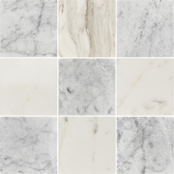 Bianco Carrara 4" x 4" Tumbled & Calacatta Gold 4" x 4" Tumbled Checkerboard Board