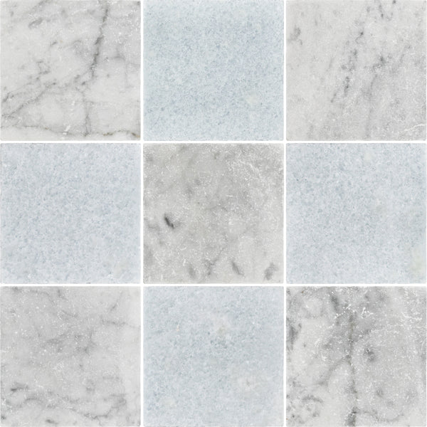 Bianco Carrara 4" x 4" Tumbled & Blue Celeste 4" x 4" Tumbled Checkerboard Board