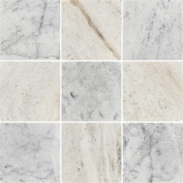 Bianco Carrara 4" x 4" Tumbled & Bianco Oro 4" x 4" Tumbled Checkerboard Board