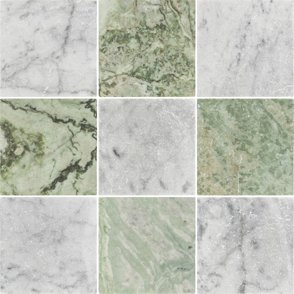 Bianco Carrara 4" x 4" Tumbled & Emerald Green 4" x 4" Tumbled Checkerboard Board